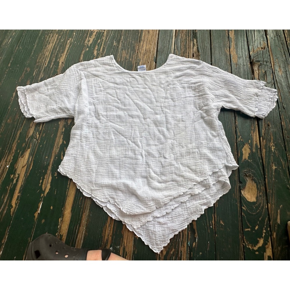 Sea Breeze of California White Cotton Gauze Handkerchief Hem Top Large USA Made